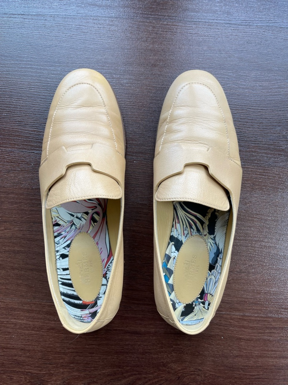 Chic Hermes Beige Leather H Slip-On Loafers 36 EU AUTHENTIC